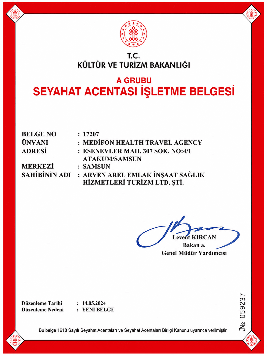 Medical Tourism Agency Authorization Certificate